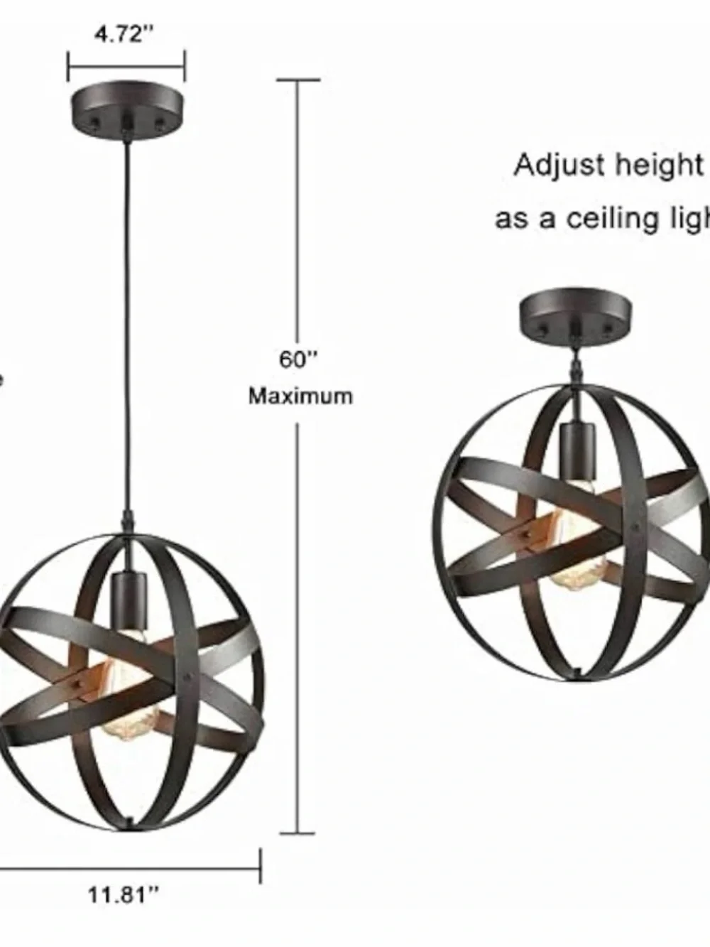 Modern Black Orb Pendant Light - adjustable kitchen dining entry light